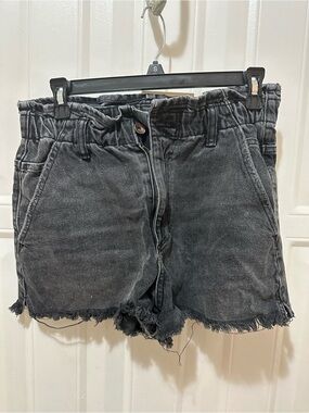 Zara Black Washed Denim Paperbag Shorts